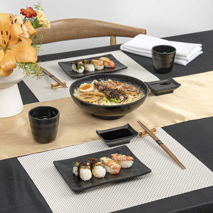 Voga Rectangle Black Melamine Small Plate - Japonais, Faux Slate - 7 3/4" x 5 1/2" - 4 count box