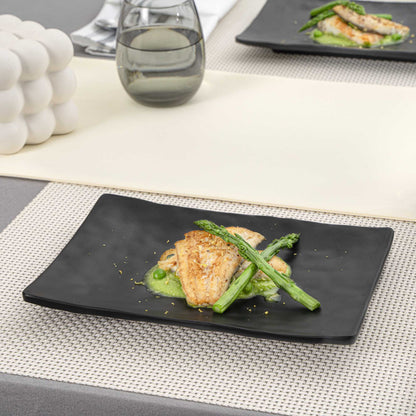 Voga Rectangle Black Melamine Medium Plate - Japonais , Faux Slate - 9 3/4" x 6 3/4" - 4 count box