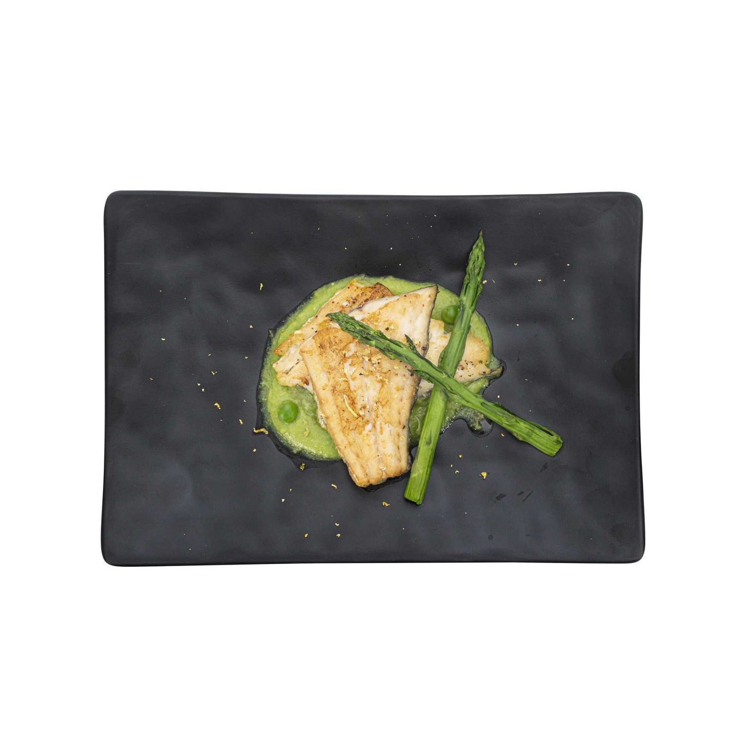Voga Rectangle Black Melamine Medium Plate - Japonais , Faux Slate - 9 3/4" x 6 3/4" - 4 count box