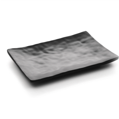 Voga Rectangle Black Melamine Medium Plate - Japonais , Faux Slate - 9 3/4" x 6 3/4" - 4 count box
