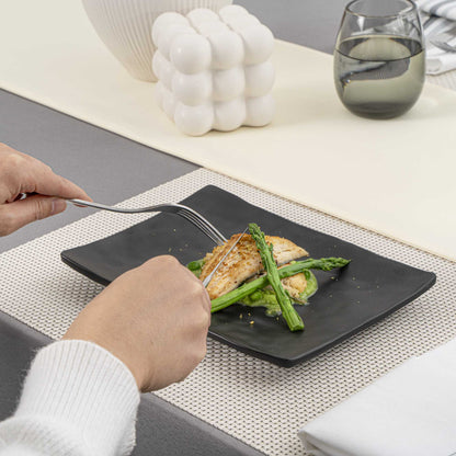 Voga Rectangle Black Melamine Medium Plate - Japonais , Faux Slate - 9 3/4" x 6 3/4" - 4 count box