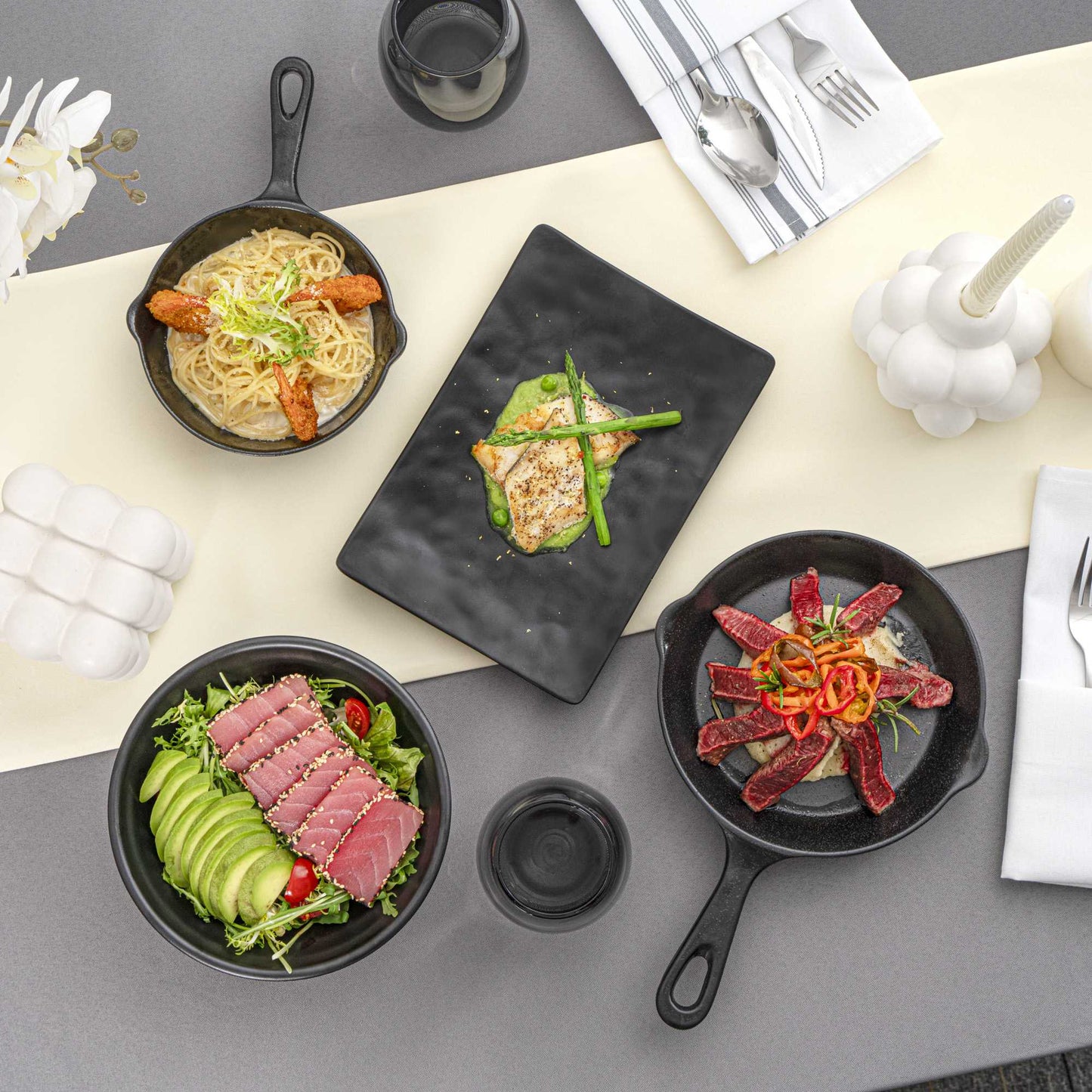Voga Rectangle Black Melamine Medium Plate - Japonais , Faux Slate - 9 3/4" x 6 3/4" - 4 count box