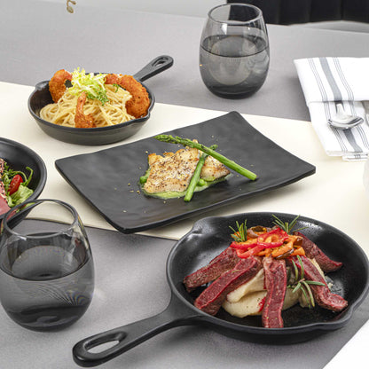 Voga Rectangle Black Melamine Medium Plate - Japonais , Faux Slate - 9 3/4" x 6 3/4" - 4 count box