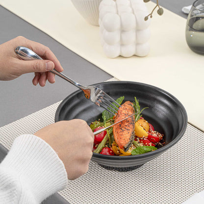 Voga 42 oz Round Black Melamine Extra Large Bowl - Japonais, Faux Stone - 8 3/4" x 8 3/4" x 3 1/4" - 2 count box