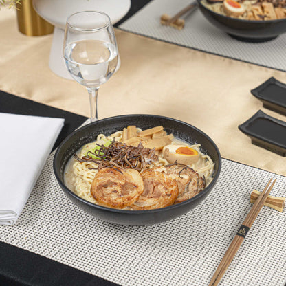 Voga 27 oz Black Melamine Large Bowl - Japonais, Faux Stone, Speckled - 9" x 9" x 2 1/2" - 2 count box