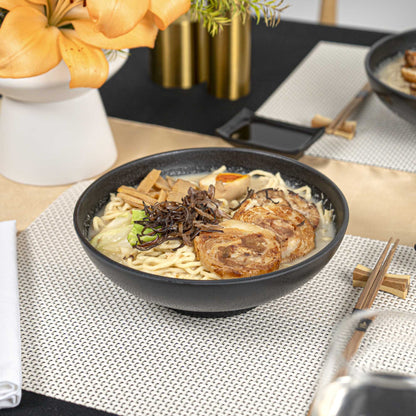 Voga 27 oz Black Melamine Large Bowl - Japonais, Faux Stone, Speckled - 9" x 9" x 2 1/2" - 2 count box