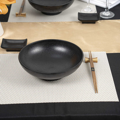 Voga 27 oz Black Melamine Large Bowl - Japonais, Faux Stone, Speckled - 9" x 9" x 2 1/2" - 2 count box