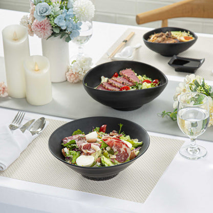 Voga 37 oz Round Black Melamine Serving Bowl - Japonais, Faux Slate - 9 3/4" x 9 3/4" x 3 1/4" - 2 count box