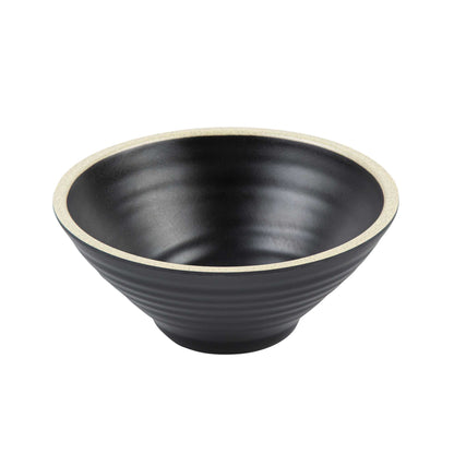 Voga 53 oz Black Melamine Rippled Bowl - Japonais, Faux Granite Rim - 7 1/4" x 7 1/4" x 3" - 2 count box