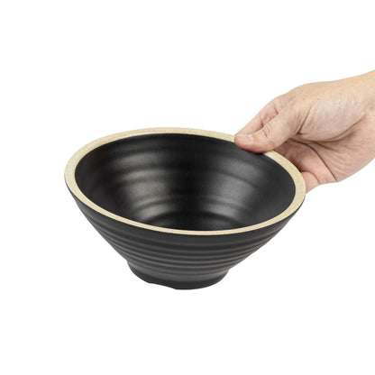 Voga 53 oz Black Melamine Rippled Bowl - Japonais, Faux Granite Rim - 7 1/4" x 7 1/4" x 3" - 2 count box