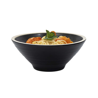 Voga 53 oz Black Melamine Rippled Bowl - Japonais, Faux Granite Rim - 7 1/4" x 7 1/4" x 3" - 2 count box