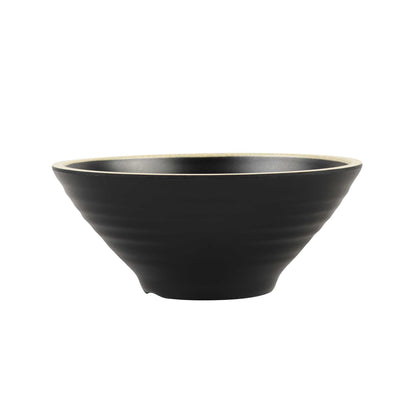 Voga 53 oz Black Melamine Rippled Bowl - Japonais, Faux Granite Rim - 7 1/4" x 7 1/4" x 3" - 2 count box