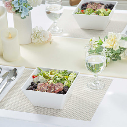 Voga 45 oz Square White Melamine Serving Bowl - Classic - 7" x 7" x 3 1/4" - 10 count box