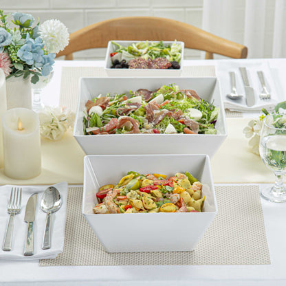 Voga 96 oz Square White Melamine Serving Bowl - Classic - 9 1/2" x 9 1/2" x 4" - 6 count box