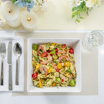 Voga 96 oz Square White Melamine Serving Bowl - Classic - 9 1/2" x 9 1/2" x 4" - 6 count box