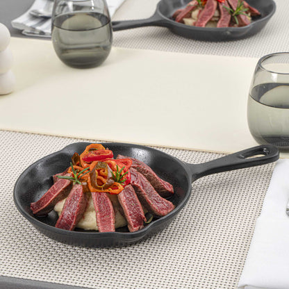 Voga 16 oz Black Melamine Serving Dish with Handle - Faux Cast Iron - 13" x 8 3/4" x 1 1/2" - 6 count box