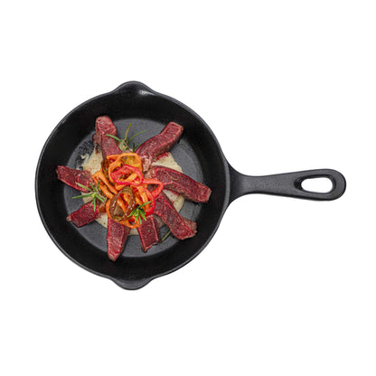 Voga 16 oz Black Melamine Serving Dish with Handle - Faux Cast Iron - 13" x 8 3/4" x 1 1/2" - 6 count box