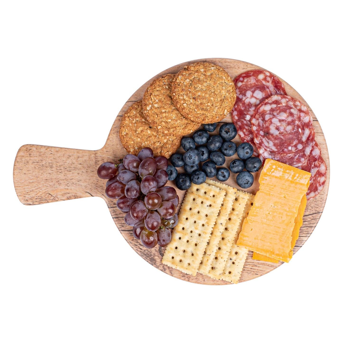Voga Countryside Round Brown Melamine Serving Board - Faux Wood, with Handle - 12 1/2" x 9" x 1/2" - 1 count box