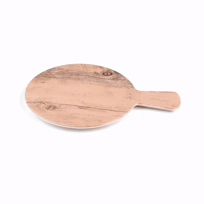 Voga Countryside Round Brown Melamine Serving Board - Faux Wood, with Handle - 12 1/2" x 9" x 1/2" - 1 count box