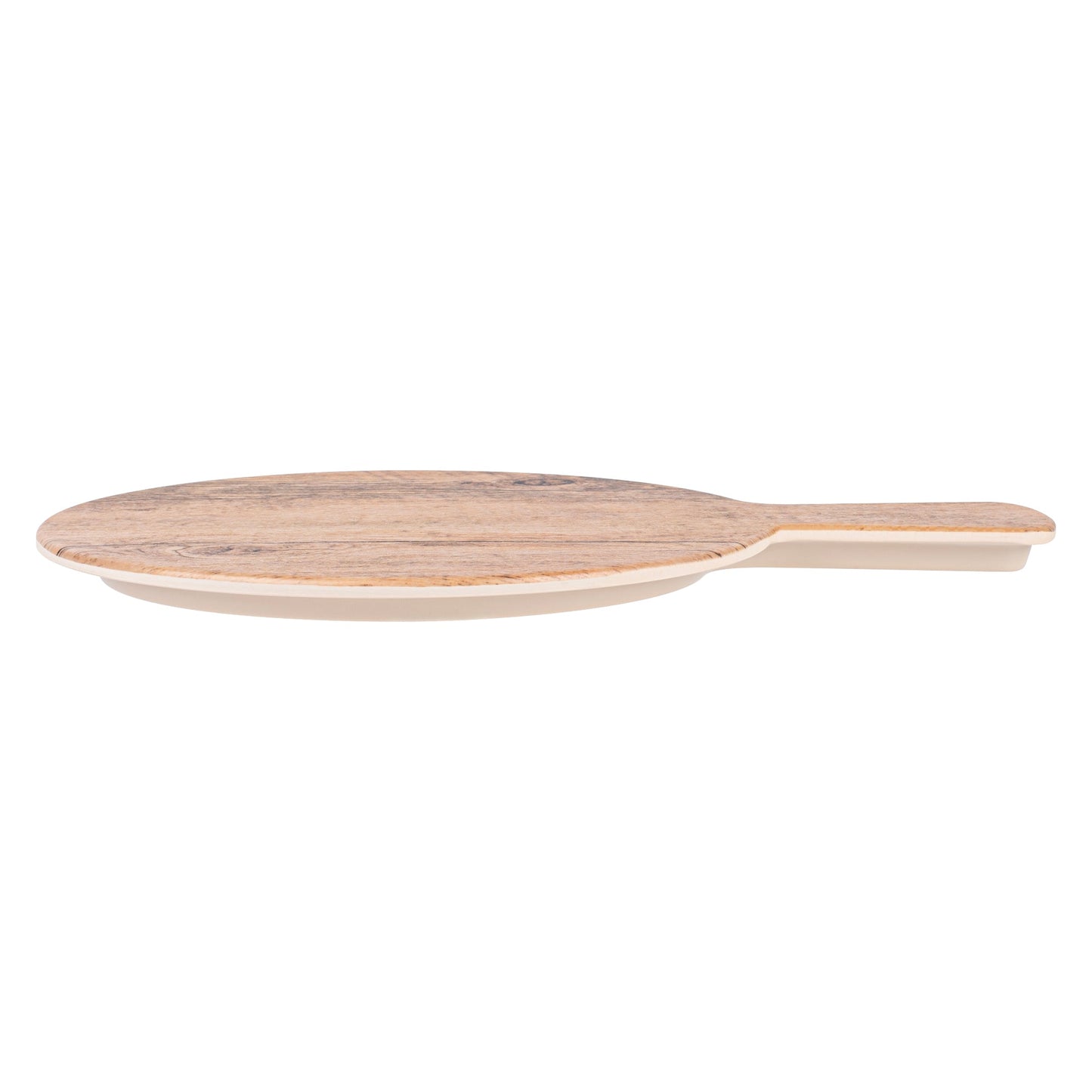 Voga Countryside Round Brown Melamine Serving Board - Faux Wood, with Handle - 12 1/2" x 9" x 1/2" - 1 count box