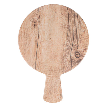 Voga Countryside Round Brown Melamine Serving Board - Faux Wood, with Handle - 12 1/2" x 9" x 1/2" - 1 count box