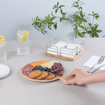 Voga Countryside Round Brown Melamine Serving Board - Faux Wood, with Handle - 12 1/2" x 9" x 1/2" - 1 count box