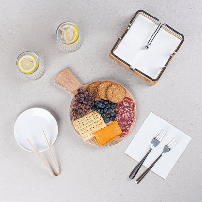 Voga Countryside Round Brown Melamine Serving Board - Faux Wood, with Handle - 12 1/2" x 9" x 1/2" - 1 count box