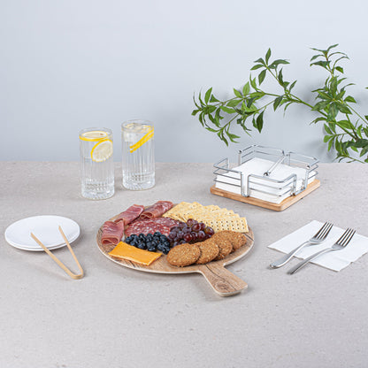 Voga Countryside Round Brown Melamine Serving Board - Faux Wood, with Handle - 16 1/2" x 12 1/2" x 1/2" - 1 count box