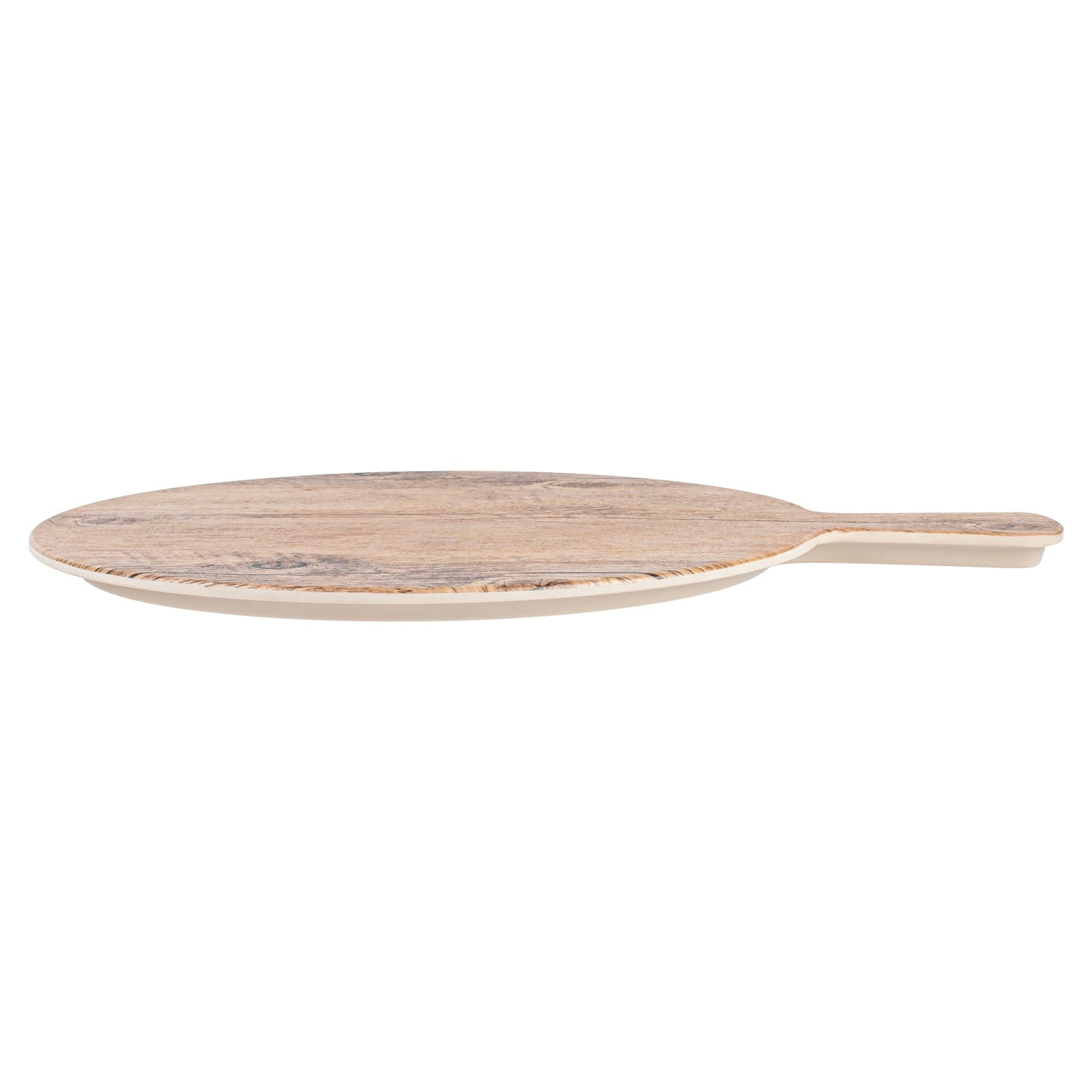 Voga Countryside Round Brown Melamine Serving Board - Faux Wood, with Handle - 16 1/2" x 12 1/2" x 1/2" - 1 count box