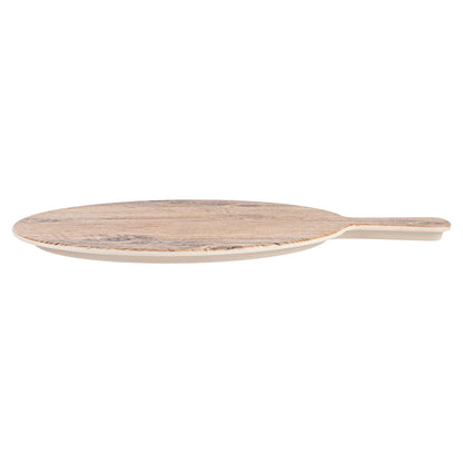 Voga Countryside Round Brown Melamine Serving Board - Faux Wood, with Handle - 16 1/2" x 12 1/2" x 1/2" - 1 count box