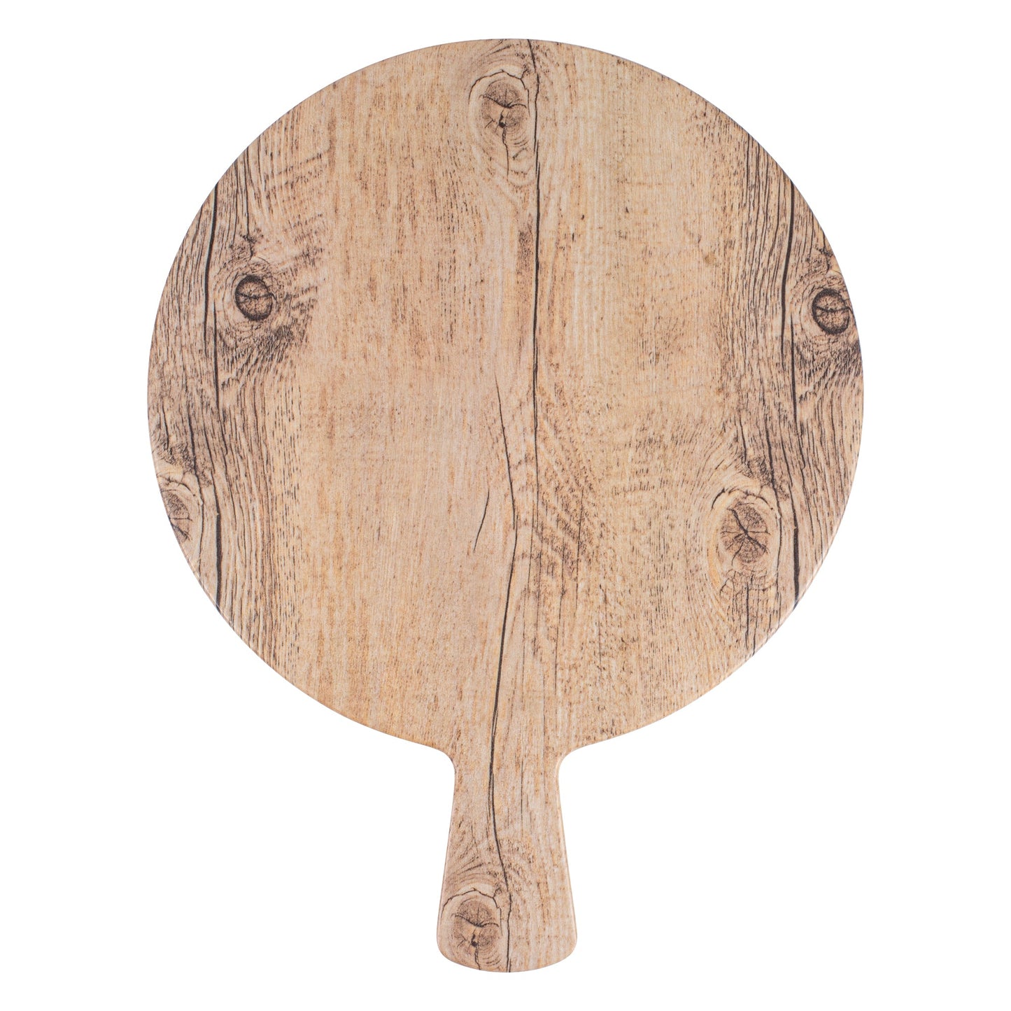 Voga Countryside Round Brown Melamine Serving Board - Faux Wood, with Handle - 16 1/2" x 12 1/2" x 1/2" - 1 count box