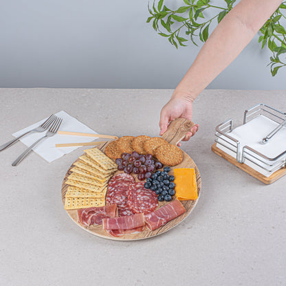 Voga Countryside Round Brown Melamine Serving Board - Faux Wood, with Handle - 16 1/2" x 12 1/2" x 1/2" - 1 count box