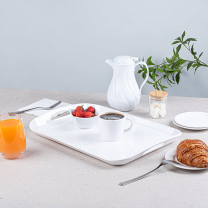 Voga Rectangle White Melamine Serving Tray - with Handles - 18" x 12 1/2" x 1 3/4" - 1 count box