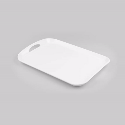 Voga Rectangle White Melamine Serving Tray - with Handles - 18" x 12 1/2" x 1 3/4" - 1 count box