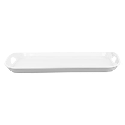 Voga Rectangle White Melamine Serving Tray - with Handles - 18" x 12 1/2" x 1 3/4" - 1 count box