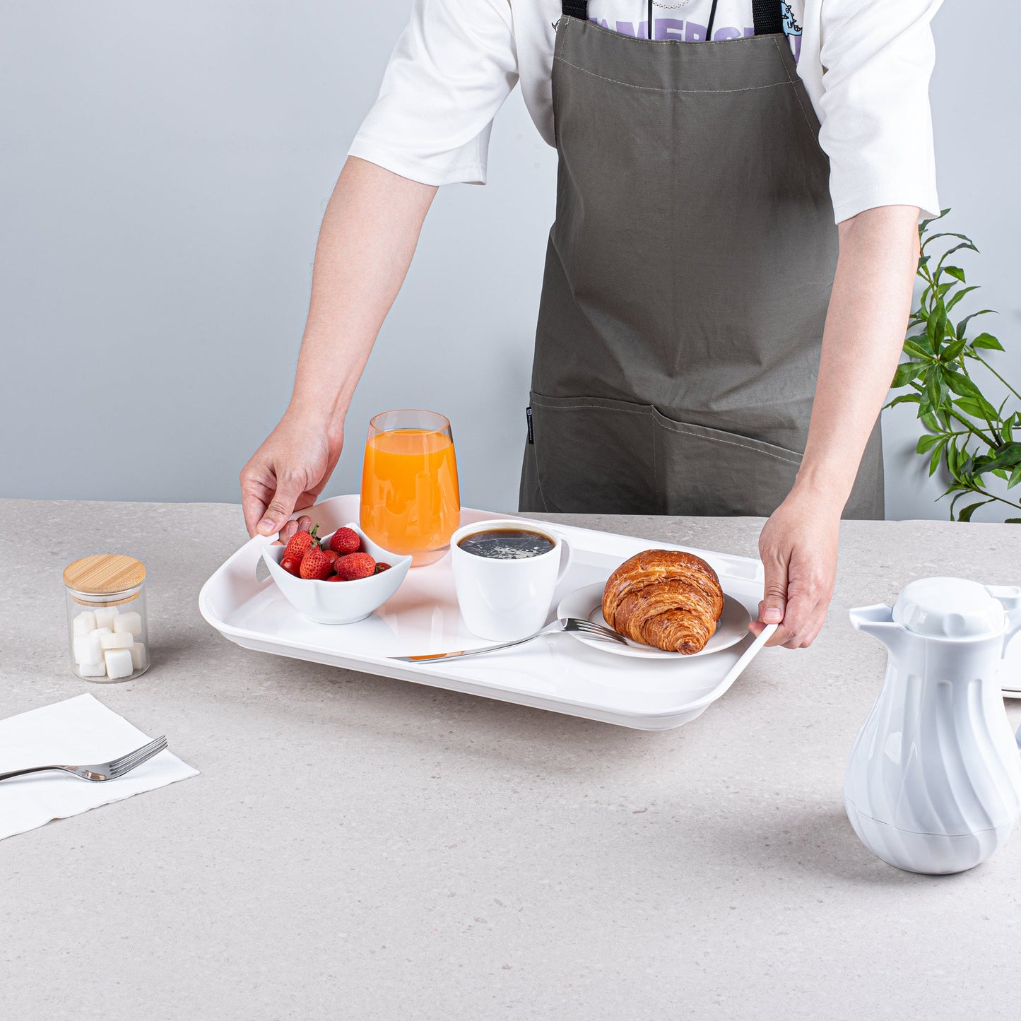Voga Rectangle White Melamine Serving Tray - with Handles - 18" x 12 1/2" x 1 3/4" - 1 count box