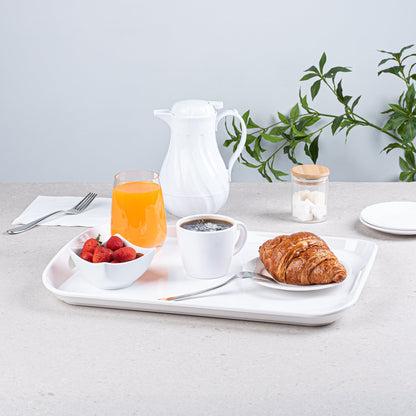 Voga Rectangle White Melamine Serving Tray - with Handles - 18" x 12 1/2" x 1 3/4" - 1 count box