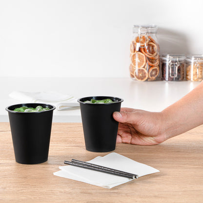 Bev Tek 12 oz Round Matte Black Plastic Hot / Cold Drinking Cup - 3 1/2" x 3 1/2" x 4" - 100 count box