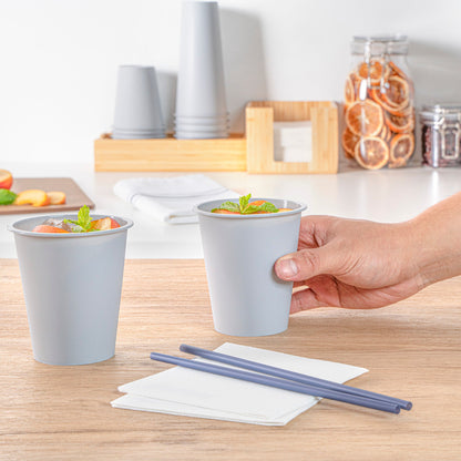Bev Tek 12 oz Round Matte Gray Plastic Hot / Cold Drinking Cup - 3 1/2" x 3 1/2" x 4" - 100 count box