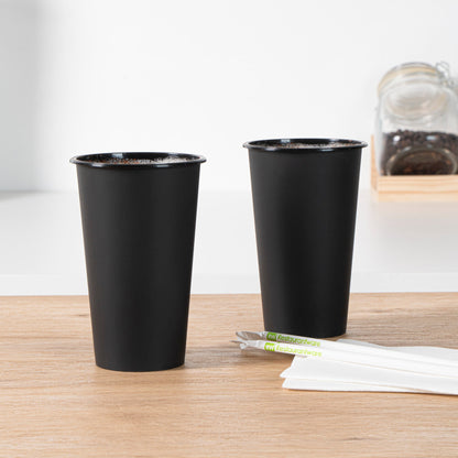 Bev Tek 16 oz Round Matte Black Plastic Hot / Cold Drinking Cup - 3 1/2" x 3 1/2" x 5 1/4" - 100 count box