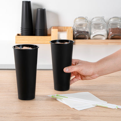 Bev Tek 24 oz Round Matte Black Plastic Hot / Cold Drinking Cup - 3 1/2" x 3 1/2" x 7" - 100 count box