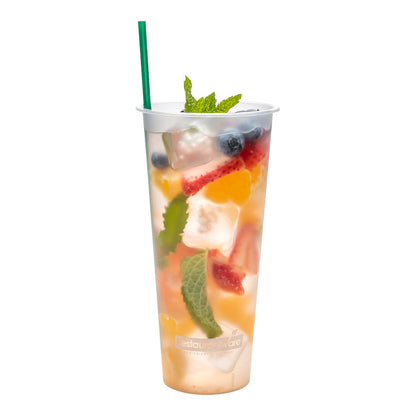 Bev Tek 24 oz Round Frosted Clear Plastic Hot / Cold Drinking Cup - 3 1/2" x 3 1/2" x 7" - 100 count box