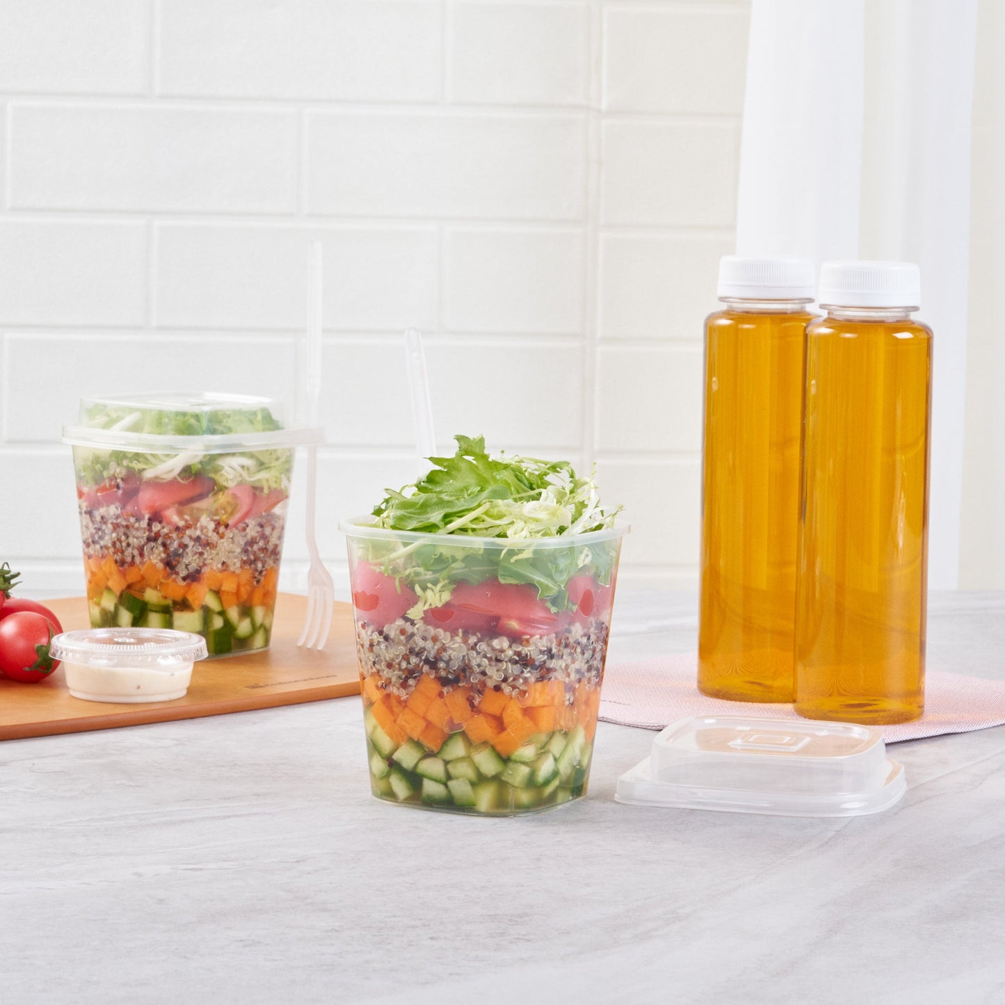 Asporto 17 oz Clear Plastic Salad To Go Cup - with Clear Lid and Fork - 3 1/2" x 3 1/2" x 4" - 100 count box
