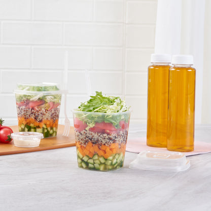 Asporto 17 oz Clear Plastic Salad To Go Cup - with Clear Lid and Fork - 3 1/2" x 3 1/2" x 4" - 100 count box