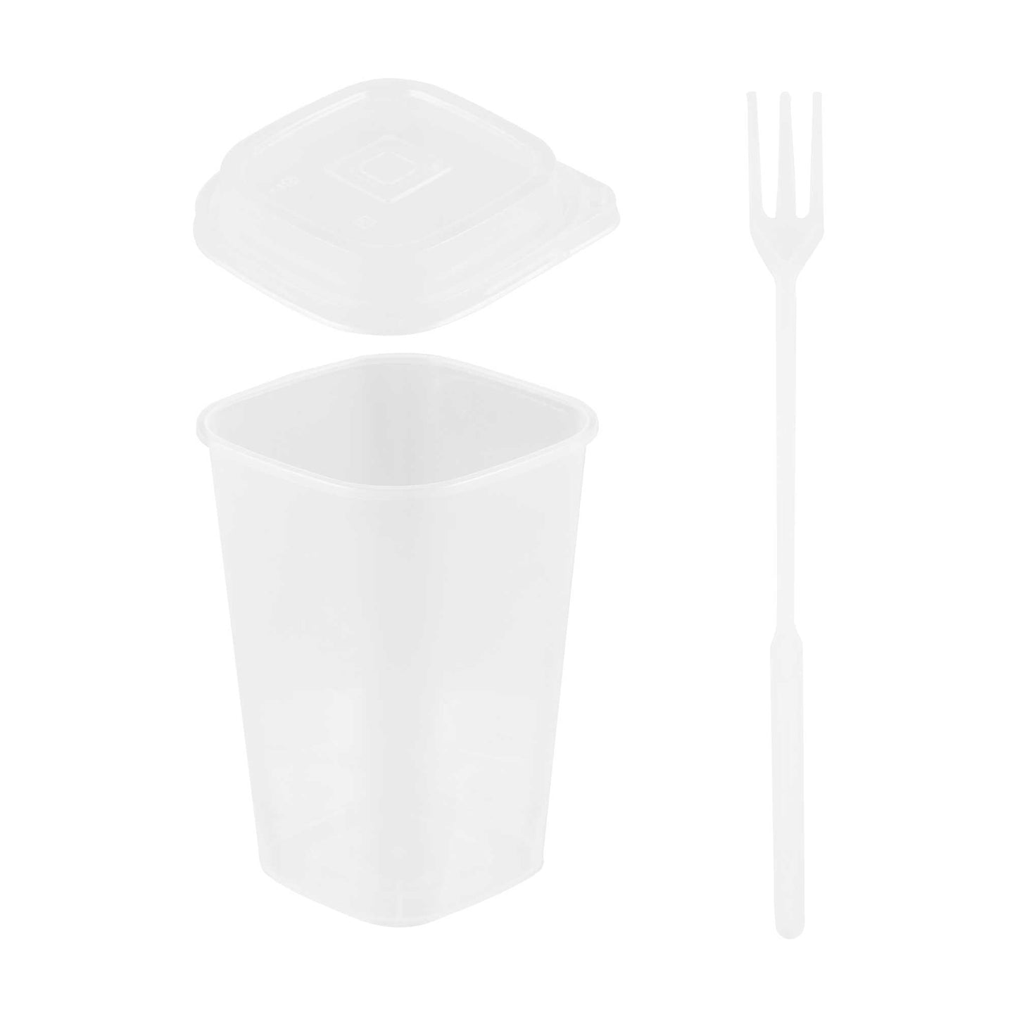 Asporto 24 oz Clear Plastic Salad To Go Cup - with Clear Lid and Fork - 2 3/4" x 2 3/4" x 5 3/4" - 100 count box
