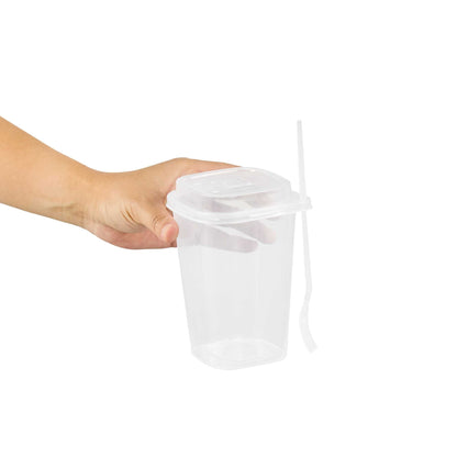 Asporto 24 oz Clear Plastic Salad To Go Cup - with Clear Lid and Fork - 2 3/4" x 2 3/4" x 5 3/4" - 100 count box