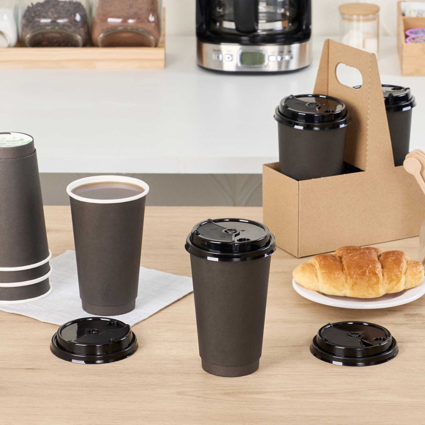 Bev Tek Black Plastic 2-in-1 Straw or Sip Coffee Cup Lid - Fits 8, 12, 16 and 20 oz - 100 count box