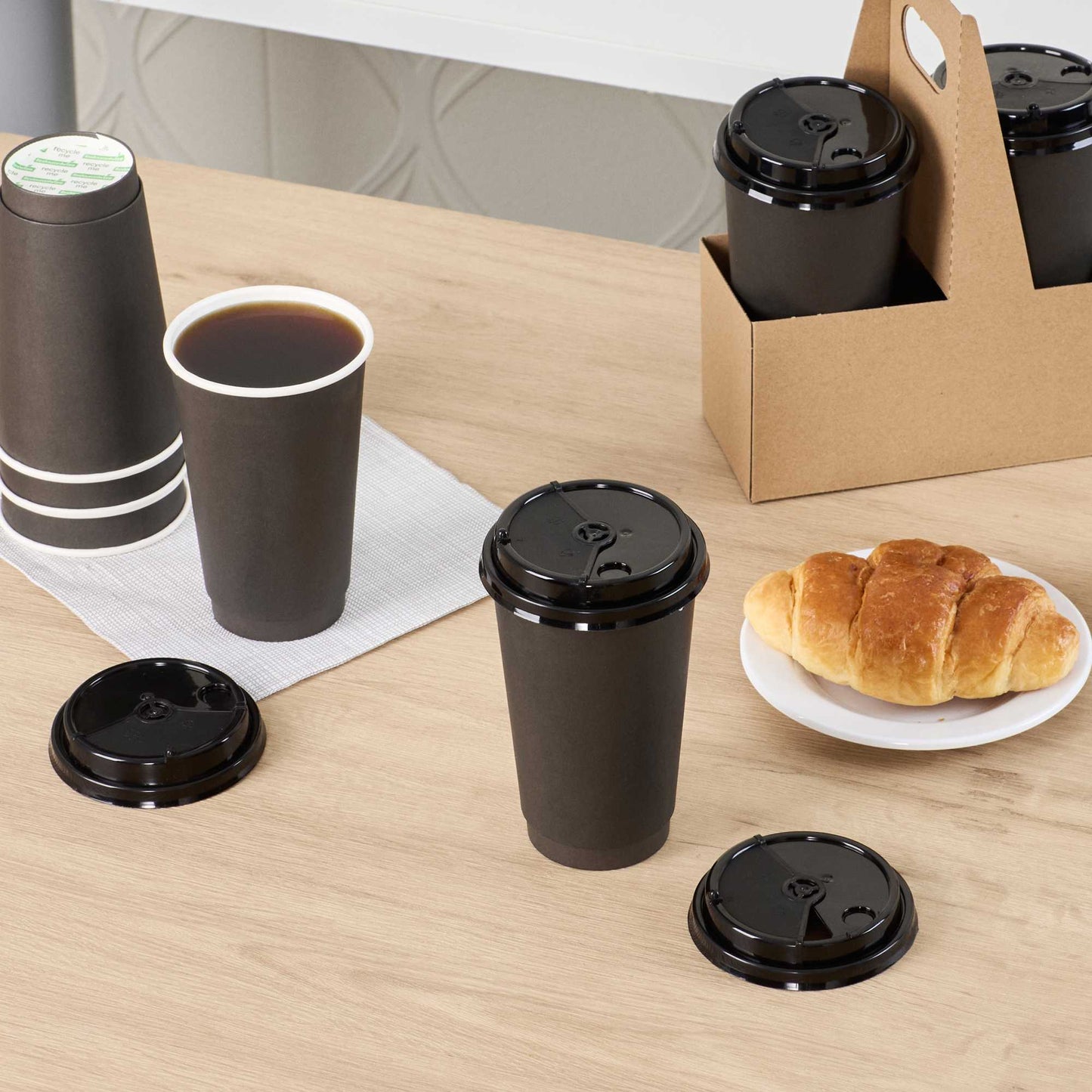 Bev Tek Black Plastic 2-in-1 Straw or Sip Coffee Cup Lid - Fits 8, 12, 16 and 20 oz - 100 count box