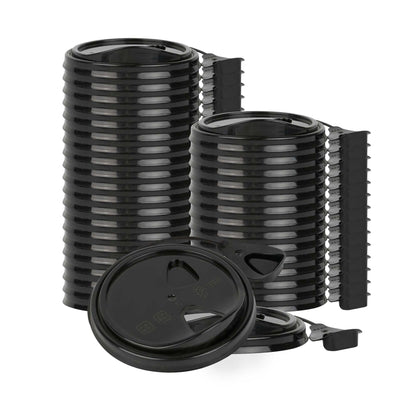 Bev Tek Black Plastic Pop Lock Coffee Cup Lid - Fits 8, 12, 16 and 20 oz - 100 count box
