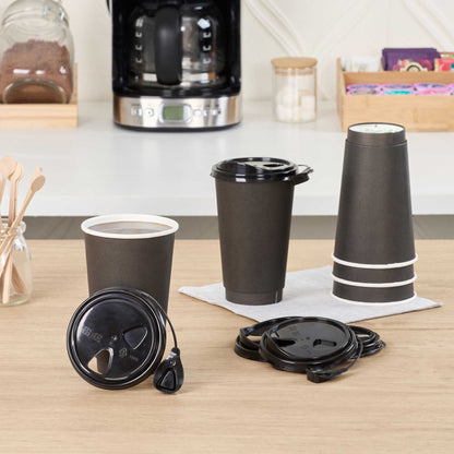 Bev Tek Black Plastic Pop Lock Coffee Cup Lid - Fits 8, 12, 16 and 20 oz - 100 count box